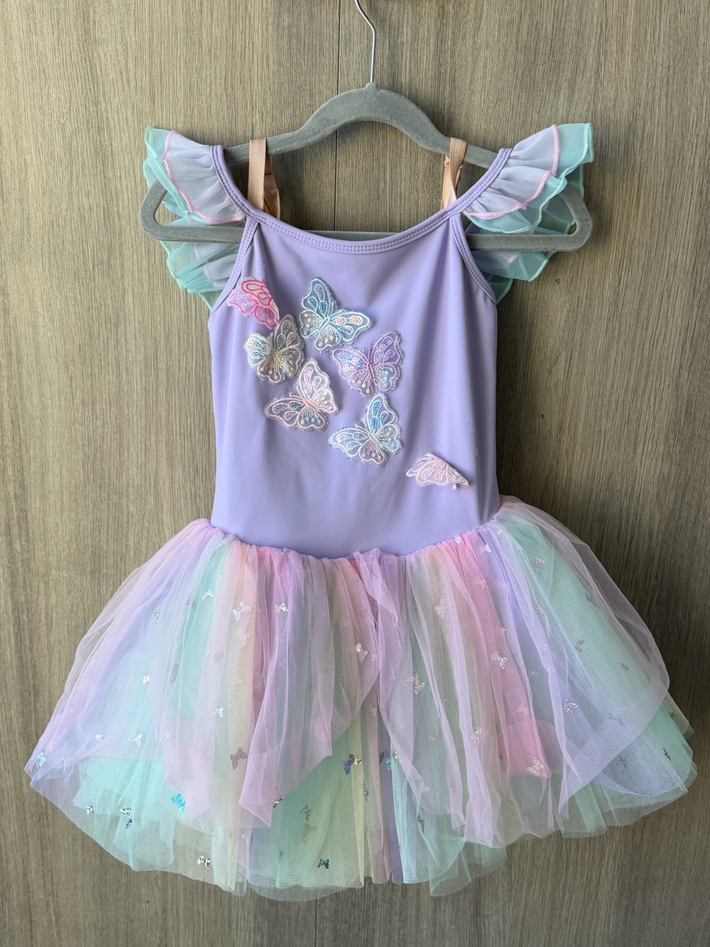 Girls' Lavender Butterfly Tutu Dress - Sleeveless Ruffle Costume